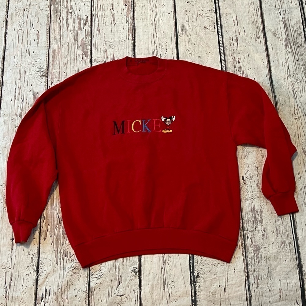 Mickey Mouse Vintage Red 1980s Stitched Cartoon Disney Pullover Sweatshirt
